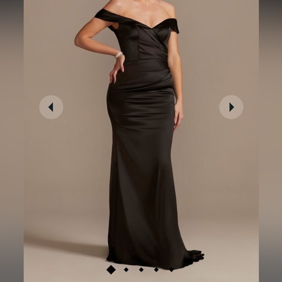 David's bridal GALINA SIGNATUREsatin off-the-shoulder black satin